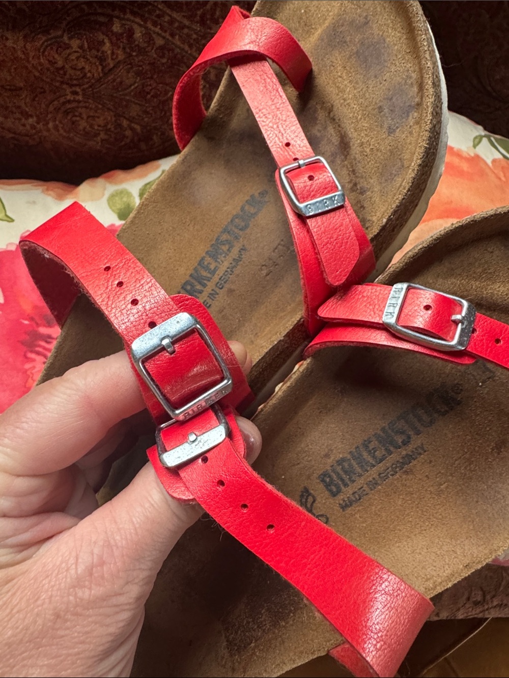 Birkenstock Mayari sandals Birko-Flor poppy red shiny normal W women’s 9 9.5 40 - Picture 7 of 10